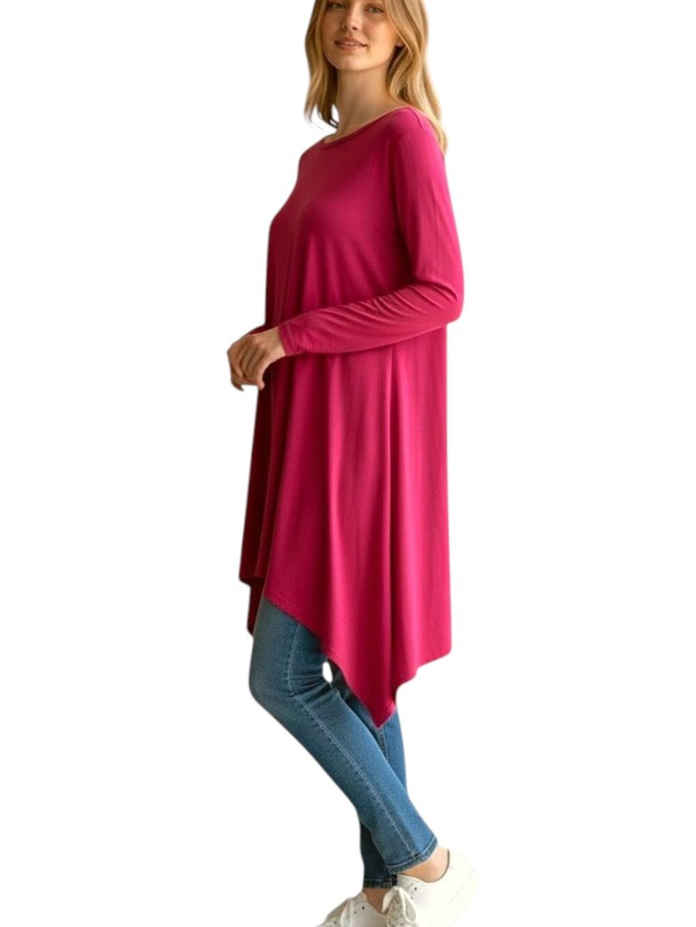 Women's Oversized Red Handkerchief Hem Draped Tunic Top L - Picture 3 of 8